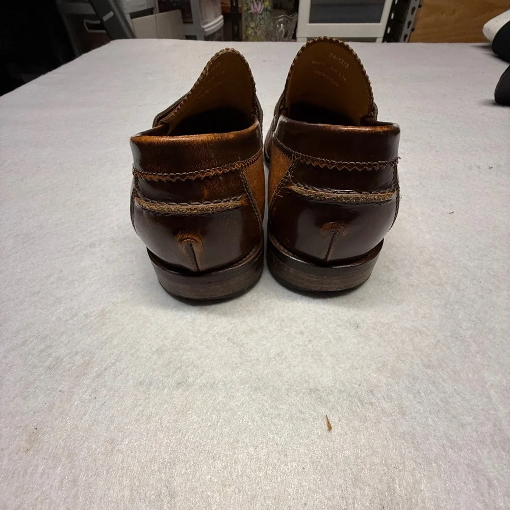 Johnston & Murphy Men’s 9M Brown Leather Penny Loafers Handmade In Italy 24-1313